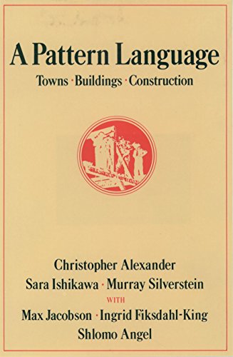 Book cover for A Pattern Language with tan background, red circular illustration, and text.