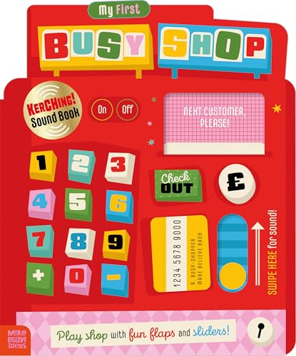 Red toy cash register with colorful buttons, a card swipe, and sound features.