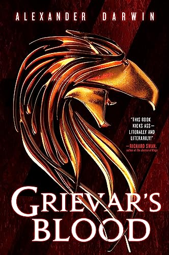 Book cover featuring a stylized golden metallic bird head against a dark red background.