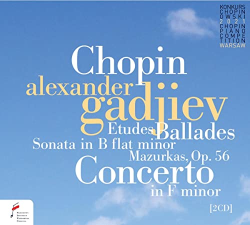 CD cover for Alexander Gadjiev performing Chopin, with blue sky background.