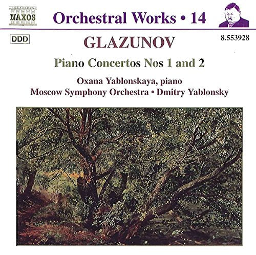 CD cover for Glazunov piano concertos with a landscape painting.