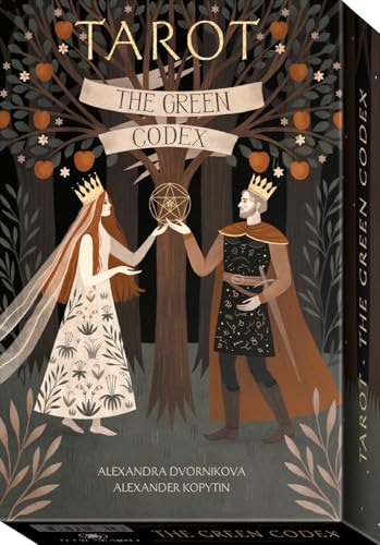 Tarot deck box featuring illustrated figures with a tree and crown.