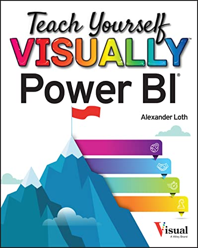 Book cover: "Teach Yourself VISUALLY Power BI" with mountain illustration.