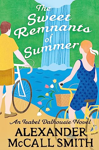 Book cover: couple with bicycles before a waterfall, illustrated style.