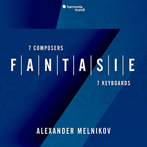 CD cover for "Fantasie" by Alexander Melnikov, blue and white design.