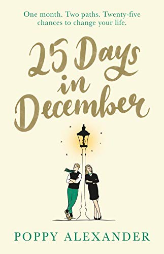 Book cover: "25 Days in December" with illustration of two people by a lamp post.