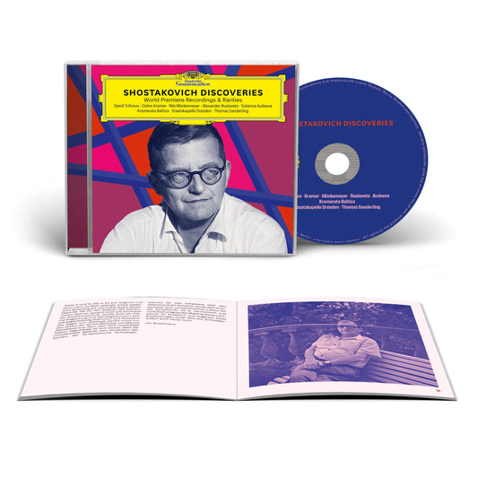 CD case with a portrait of Dmitri Shostakovich and open booklet shown.