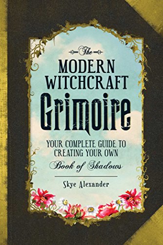 Book cover: "The Modern Witchcraft Grimoire" with floral and gold details.