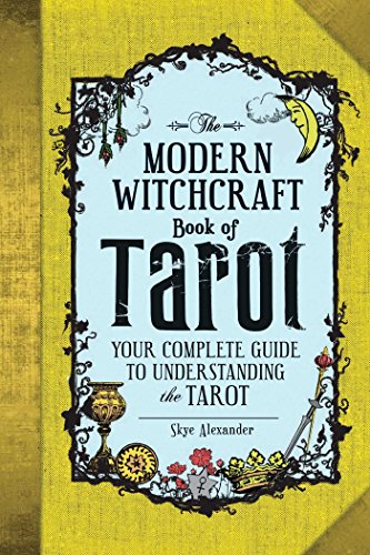 Book cover with yellow textured background, blue central panel, and black illustrated tarot symbols.