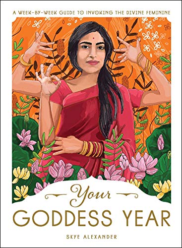 Book cover featuring a woman in red, surrounded by flowers and golden designs.