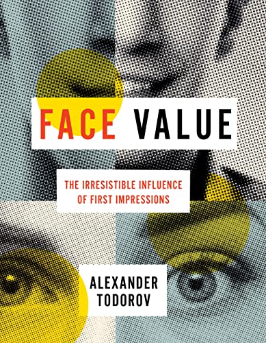 Book cover with halftone eyes, yellow shapes, and red text: "Face Value".