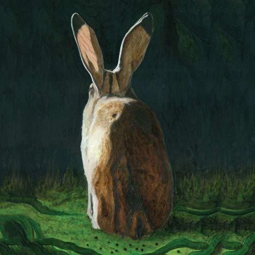 Painted CD cover featuring the back of a white and brown rabbit.