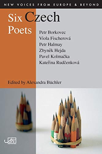 Book cover: "Six Czech Poets" with a sculpture of colored pencils.