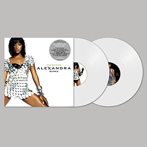 Alexandra Burke’s “Overcome” album cover and two white vinyl records.