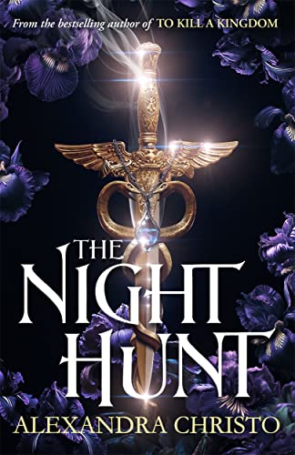 Book cover: ornate dagger with wings, dark irises, and title "The Night Hunt".