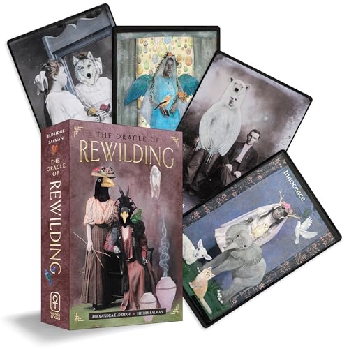 Oracle card deck and guidebook featuring surreal animal-human imagery.