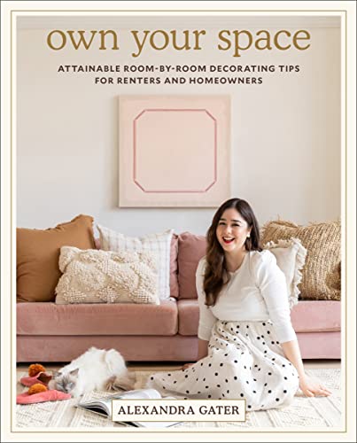 Book cover with woman on a pink couch in a decorated living room.