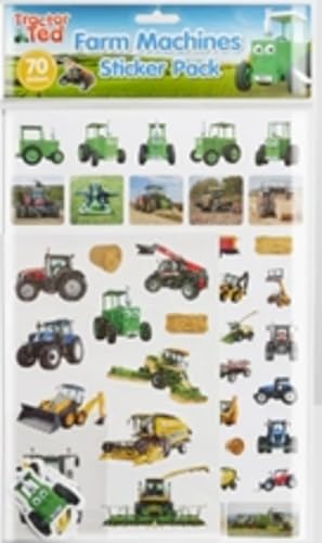 Tractor Ted sticker pack featuring various farm tractors and agricultural machinery on a white sheet.