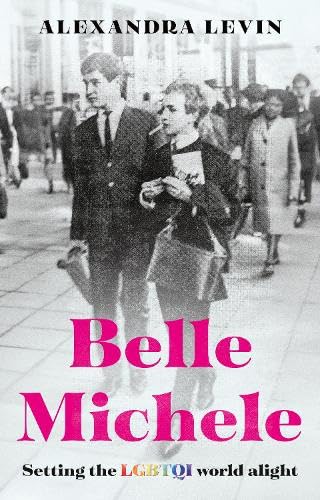 Book cover featuring two people walking, with bold red title "Belle Michele".