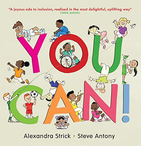 Book cover: Colorful illustration of children playing amongst large, bright letters.