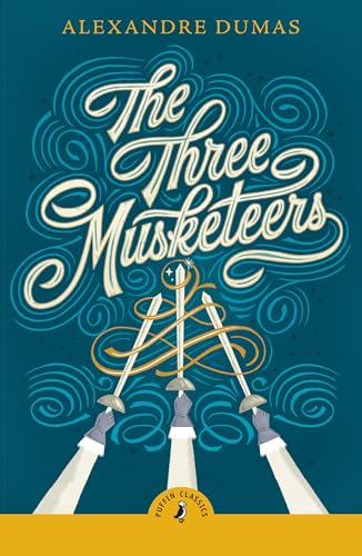 Book cover for "The Three Musketeers" with crossed swords and hands.