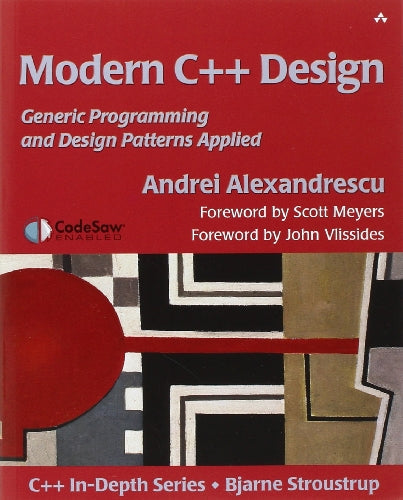 Red book cover: "Modern C++ Design" by Andrei Alexandrescu.