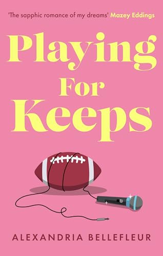Book cover with title "Playing for Keeps", a football, and microphone.