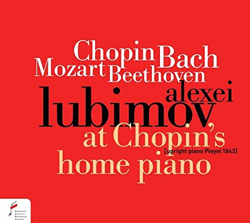 Red album cover with composer names and pianist Alexei Lubimov’s name.