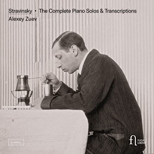 CD cover featuring a black and white portrait of Igor Stravinsky.