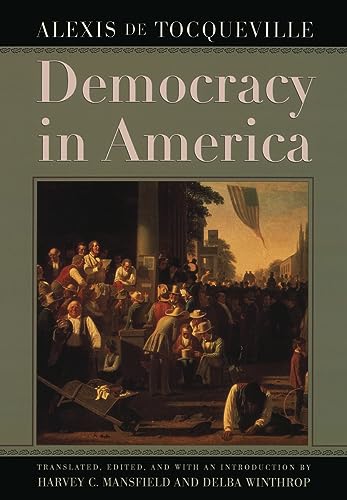 Book cover: "Democracy in America" with a historical painting scene.
