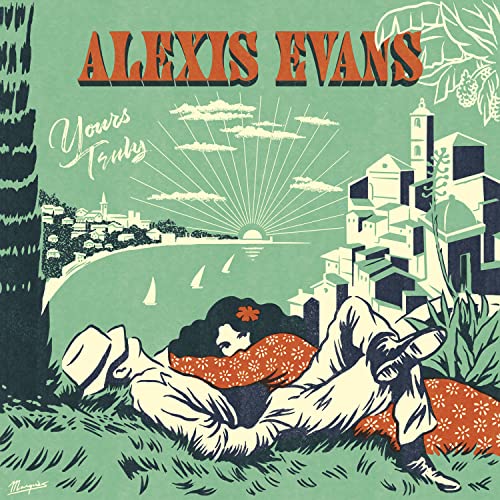 CD cover for Alexis Evans’ “Yours Truly” with illustrated landscape.