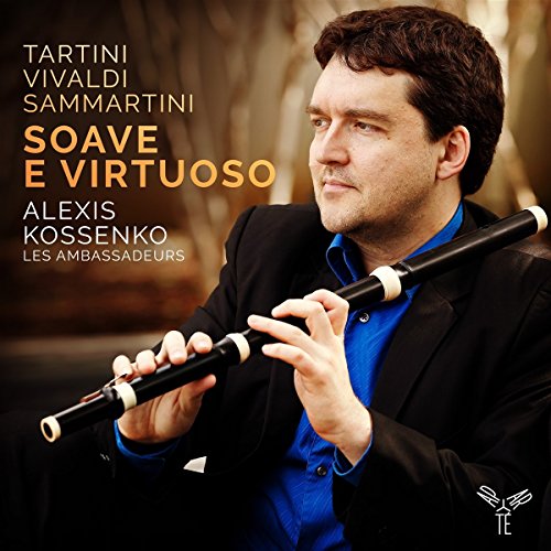 Alexis Kossenko holding a recorder, album cover for "Soave E Virtuoso.
