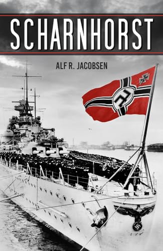 Book cover featuring the German battleship Scharnhorst with a Nazi flag flying.