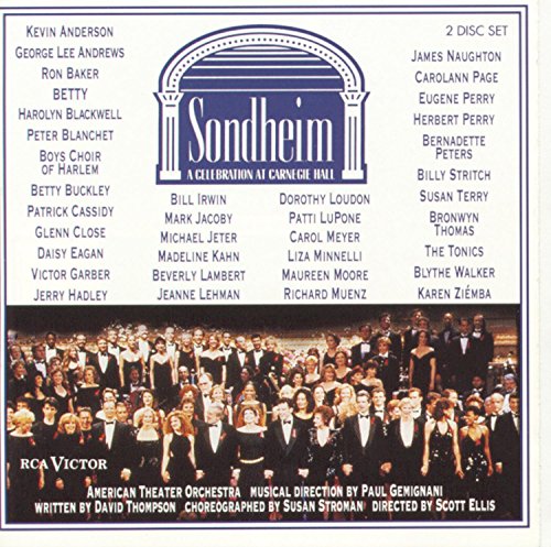 CD cover for “Sondheim: A Celebration at Carnegie Hall” with many performers listed.