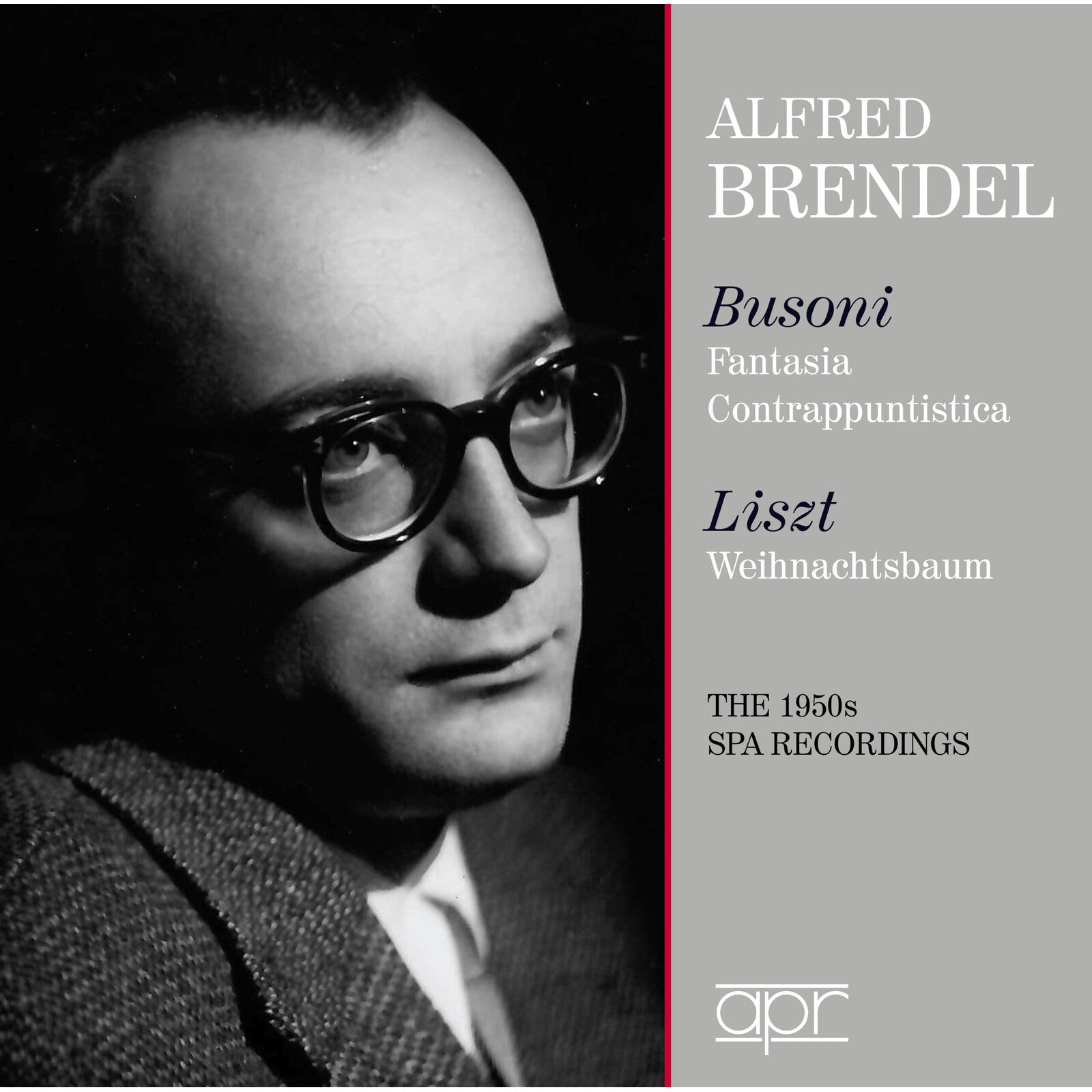 Alfred Brendel CD cover: black and white portrait, text listing composers.