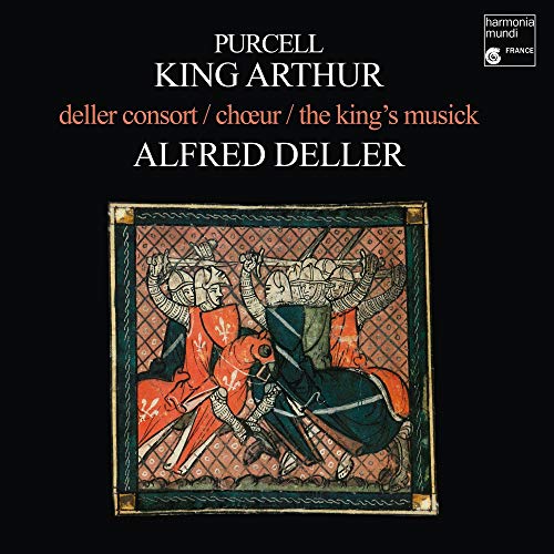 Vinyl album cover for Alfred Deller’s “Purcell: King Arthur” with medieval illustration.