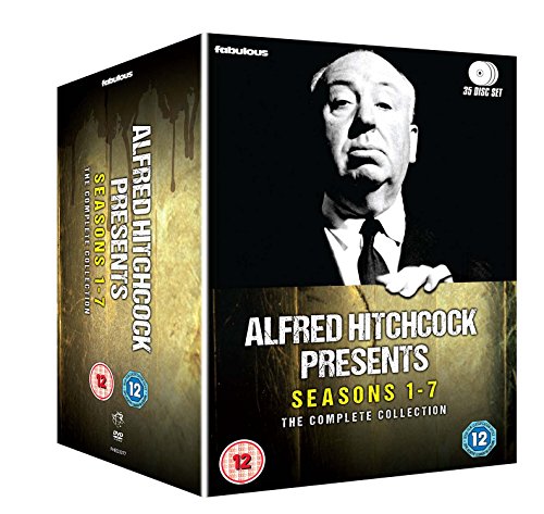 DVD box set of Alfred Hitchcock Presents seasons 1-7 featuring a portrait of Hitchcock.