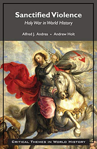 Book cover: "Sanctified Violence" depicts a knight on horseback in battle.