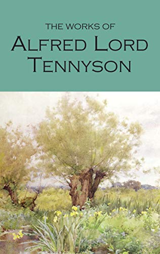 Book cover: "The Works of Alfred Lord Tennyson" with landscape painting.