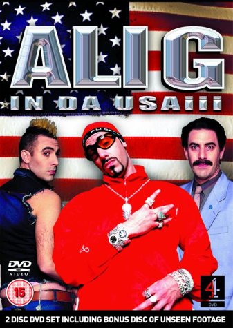 DVD cover for "Ali G In Da Usaiii" featuring Sacha Baron Cohen.