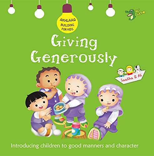 Book cover: “Giving Generously” depicts children sharing food, learning manners.