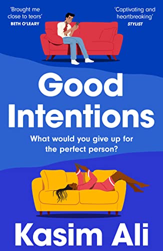 Book cover: “Good Intentions” by Kasim Ali, featuring two people on sofas.