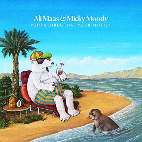 Album cover: a polar bear relaxes on a beach with a seal.