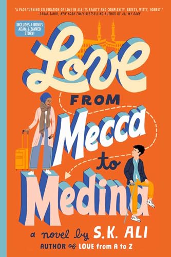 Book cover with a girl and boy standing on large letters against orange background.