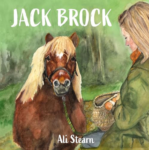 Watercolor illustration of a girl and a pony in a forest.