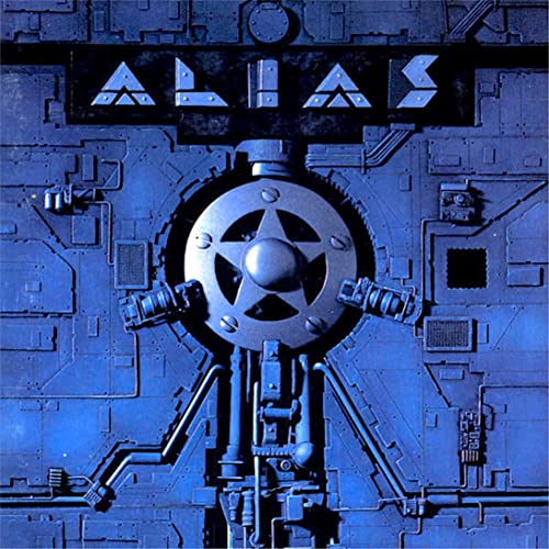 Blue album cover for "Alias" with mechanical details and text.