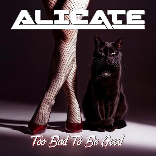 CD cover: legs in fishnets, a black cat, and white band name.