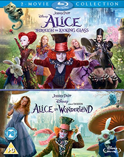 Blu-ray cover for "Alice in Wonderland" and "Through the Looking Glass.