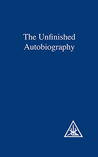 Blue book cover with white title: "The Unfinished Autobiography" and triangle logo.