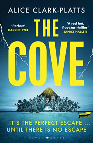 Book cover for “The Cove” featuring a dark island and yellow text.